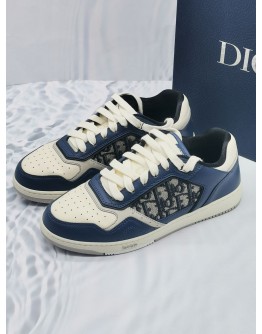 CHRISTIAN DIOR B27 LOW-TOP SNEAKERS SIZE 40 IN CALFSKIN LEATHER WITH BEIGE AND BLACK DIOR OBLIQUE JACQUARD -FULL SET-