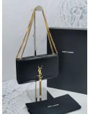 YSL SAINT LAURENT MEDIUM KATE BLACK CROCODILE EMBOSSED LEATHER FLAP GOLD CHAIN BAG 