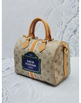 (UNUSED) 2024 MICROCHIP LOUIS VUITTON LIMITED EDITION M46749 SPEEDY BANDOULIERE 25 MONOPANAME COATED CANVAS -FULL SET-