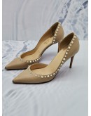 CHRISTIAN LOUBOUTIN IRISHELL STUDDED RED SOLE PUMPS IN NUDE COLOR SIZE 38 1/2
