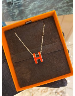 (RAYA SALE) 2022 HERMES POP H PENDANT 1/3 ORANGE XL SIZE IN LACQUERED METAL WITH SILVER HARDWARE