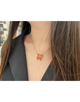 (RAYA SALE) 2022 HERMES POP H PENDANT 1/3 ORANGE XL SIZE IN LACQUERED METAL WITH SILVER HARDWARE