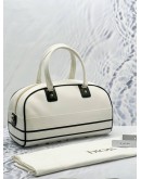 (BRAND NEW) 2023 CHRISTIAN DIOR MEDIUM DIOR VIBE BOWLING HANDLE BAG IN WHITE CALFSKIN LEATHER WITH BLACK STRAP   