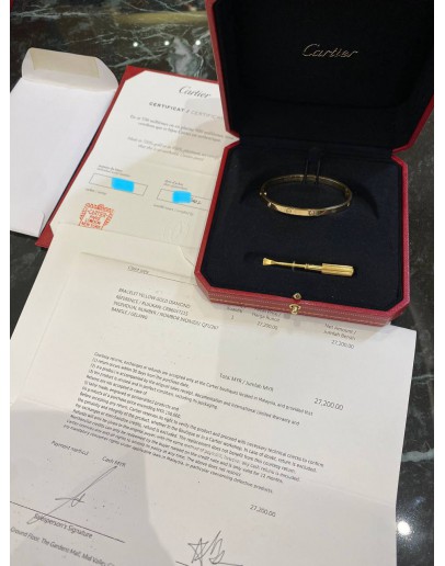 (UNUSED) 2022 CARTIER LOVE BRACELET 6 DIAMONDS 18K 750 YELLOW GOLD SIZE 15 -FULL SET-