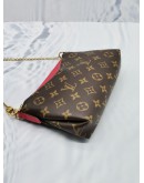 (RAYA SALE) LOUIS VUITTON PALLAS CHAIN SHOULDER BAG IN BROWN MONOGRAM CANVAS / RED LEATHER WITH LEATHER STRAP