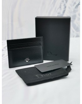 (BRAND NEW) 2024 CHRISTIAN DIOR BLACK CORK CALFSKIN LEATHER WITH BEE CARD HOLDER -FULL SET-