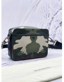 (RAYA SALE) BURBERRY SUTTON CROSSBDODY BAG IN GREEN CAMOUFLAGE CANVAS AND BLACK CALFSKIN LEATHER
