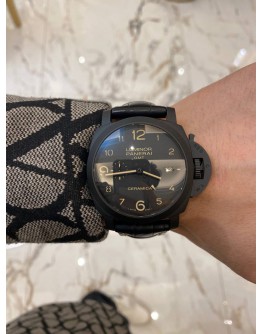 (RAYA SALE) PANERAI LUMINOR 1950 3 DAYS PAM 441 GMT CERAMIC OUTER RING BLACK DIAL 44MM AUTOMATIC YEAR 2018 WATCH