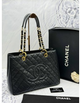 (RAYA SALE) CHANEL GST GRAND SHOPPING TOTE BAG IN BLACK CAVIAR LEATHER YEAR 2014 -FULL SET-