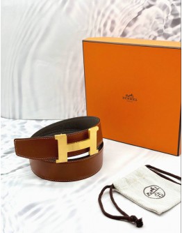 (RAYA SALE) (LIKE NEW) HERMES H BUCKLE IN BRUSHED GOLD-PLATED METAL EPSOM IN ÉTAIN -FULL SET-