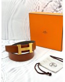 (RAYA SALE) (LIKE NEW) HERMES H BUCKLE IN BRUSHED GOLD-PLATED METAL EPSOM IN ÉTAIN -FULL SET-
