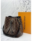 (BRAND NEW) LOUIS VUTTION NEONOE MM BUCKET BAG IN BROWN MONOGRAM CANVAS WITH BLACK LEATHER TRIM -FULL SET-