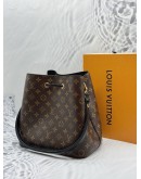 (BRAND NEW) LOUIS VUTTION NEONOE MM BUCKET BAG IN BROWN MONOGRAM CANVAS WITH BLACK LEATHER TRIM -FULL SET-