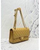 (RAYA SALE) CHANEL MEDIUM CLASSIC FLAP SHOULDER BAG IN BEIGE QUILTED CAVIAR LEATHER YEAR 2017