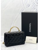 (UNUSED) 2022 CHANEL 22 TOP HANDLE WALLET ON CHAIN BLACK LAMBSKIN LEATHER BAG WITH GOLD CHAIN HARDWARE -FULL SET-