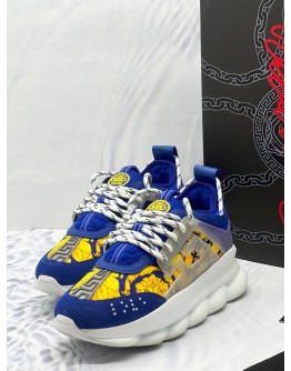 (UNUSED) VERSACE CHAIN REACTION PANELLED SHELL, RUBBER AND SUEDE SNEAKERS SIZE 39 -FULL SET- 