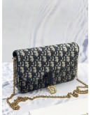 (UNUSED) 2024 CHRISTIAN DIOR SADDLE CHAIN BAG IN NAVY BLUE OBLIQUE JACQUARD CANVAS 