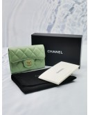 (BRAND NEW) 2024 CHANEL SMALL FLAP WALLET IN MINT GREEN GRAINED CALFSKIN LEATHER & GOLD TONED HARDWARE -FULL SET-