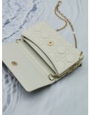(RAYA SALE) 2022 CHRISTIAN DIOR MY DIOR MINI HANLDE FLAP BAG IN WHITE LATTE CANNAGE LAMBSKIN LEATHER WITH GOLD CHAIN