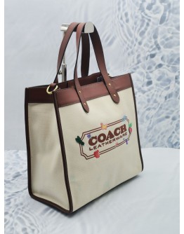 (RAYA SALE) COACH FEILD TOTE WITH GARDEN 30 IN ORGANIC COTTON CANVAS / CALFSKIN LEATHER WITH COACH BADGE
