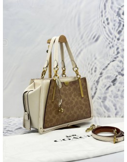 (RAYA SALE) COACH DREAMER TOTE SHOULDER & CROSSBODY BAG IN OFF WHITE CALFSKIN LEATHER & BROWN CANVAS