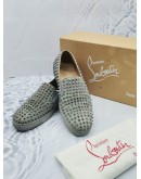 (RAYA SALE) CHRISTIAN LOUBOUTIN ROLLER BOAT STUDS IN GREY SUEDE LEATHER SLIP-ON SANDAL SIZE 44 1/2 -FULL SET-