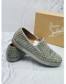(RAYA SALE) CHRISTIAN LOUBOUTIN ROLLER BOAT STUDS IN GREY SUEDE LEATHER SLIP-ON SANDAL SIZE 44 1/2 -FULL SET-
