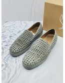 (RAYA SALE) CHRISTIAN LOUBOUTIN ROLLER BOAT STUDS IN GREY SUEDE LEATHER SLIP-ON SANDAL SIZE 44 1/2 -FULL SET-