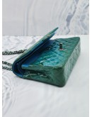 (RAYA SALE) CHANEL CLASSIC MEDIUM DOUBLE FLAP SILVER CHAIN BAG IN GREEN BLUE PATENT LEATHER
