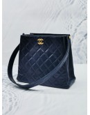 (RAYA SALE) CHANEL VINTAGE DOUBLE SIDE DARK BLUE QUILTED LAMBSKIN LEATHER TOTE SHOULDER BAG