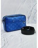 (RAYA SALE) (LIKE NEW) 2023 MICROCHIP LOUIS VUITTON ALPHA MESSENGER AGAVE BLUE TAIGA COWHIDE LEATHER AND MONOGRAM CANVAS BAG