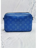 (RAYA SALE) (LIKE NEW) 2023 MICROCHIP LOUIS VUITTON ALPHA MESSENGER AGAVE BLUE TAIGA COWHIDE LEATHER AND MONOGRAM CANVAS BAG