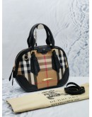 (RAYA SALE) BURBERRY BEIGE / BLACK HOUSE CHECK CANVAS AND LASER CUT LEATHER HANDLE BAG WITH LEATHER STRAP 