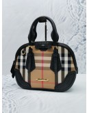 (RAYA SALE) BURBERRY BEIGE / BLACK HOUSE CHECK CANVAS AND LASER CUT LEATHER HANDLE BAG WITH LEATHER STRAP 