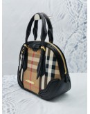 (RAYA SALE) BURBERRY BEIGE / BLACK HOUSE CHECK CANVAS AND LASER CUT LEATHER HANDLE BAG WITH LEATHER STRAP 