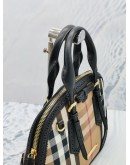 (RAYA SALE) BURBERRY BEIGE / BLACK HOUSE CHECK CANVAS AND LASER CUT LEATHER HANDLE BAG WITH LEATHER STRAP 