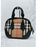 (RAYA SALE) BURBERRY BEIGE / BLACK HOUSE CHECK CANVAS AND LASER CUT LEATHER HANDLE BAG WITH LEATHER STRAP 