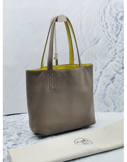 (RAYA SALE) HERMES DOUBLE SENSE 36 TOTE SHOULDER BAG SWIFT LEATHER YELLOW ETOUPE GREY