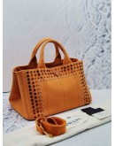 (RAYA SALE) PRADA B2642O BIJOUX CANAPA TOTE HANDEL BAG IN PAPAYA ORANGE CANVAS 