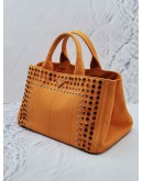 (RAYA SALE) PRADA B2642O BIJOUX CANAPA TOTE HANDEL BAG IN PAPAYA ORANGE CANVAS 