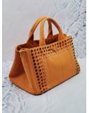 (RAYA SALE) PRADA B2642O BIJOUX CANAPA TOTE HANDEL BAG IN PAPAYA ORANGE CANVAS 