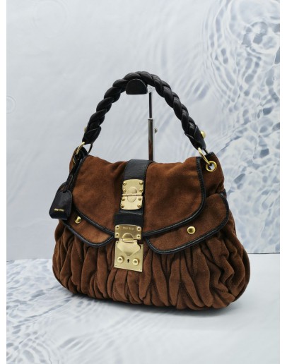 (RAYA SALE) MIU MIU COFFER BROWN MATELASSE SUEDE LEATHER AND BLACK LEATHER HOBO BAG