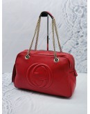 (RAYA SALE) GUCCI SOHO GOLD CHAIN SHOULDER BAG IN HOT RED CALFSKIN LEATHER