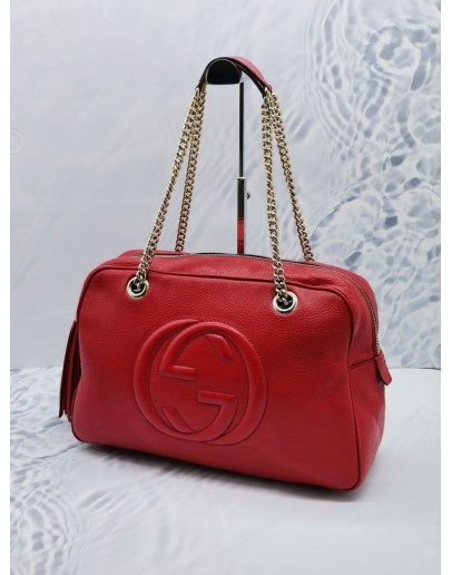 (RAYA SALE) GUCCI SOHO GOLD CHAIN SHOULDER BAG IN HOT RED CALFSKIN LEATHER