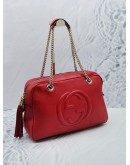 (RAYA SALE) GUCCI SOHO GOLD CHAIN SHOULDER BAG IN HOT RED CALFSKIN LEATHER