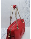 (RAYA SALE) GUCCI SOHO GOLD CHAIN SHOULDER BAG IN HOT RED CALFSKIN LEATHER