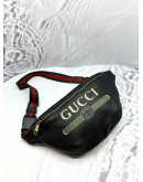 (LIKE NEW) GUCCI PRINTE SMALL BLACK LEATHER BUM BAG FANNY PACK 