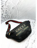 (LIKE NEW) GUCCI PRINTE SMALL BLACK LEATHER BUM BAG FANNY PACK 