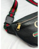 (LIKE NEW) GUCCI PRINTE SMALL BLACK LEATHER BUM BAG FANNY PACK 