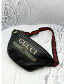 (LIKE NEW) GUCCI PRINTE SMALL BLACK LEATHER BUM BAG FANNY PACK 